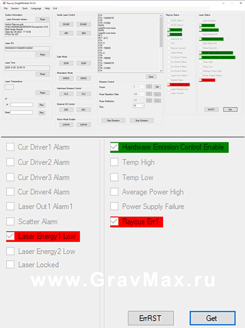 Laser Energy1 Low Alarm Ошибка лазерного источника Raycus