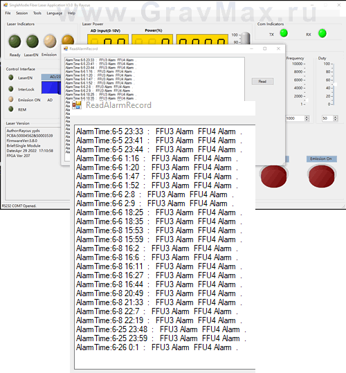 FFU3 Alarm FFU4 Alarm ошибки лазерного источника Raycus RFL-C2000H